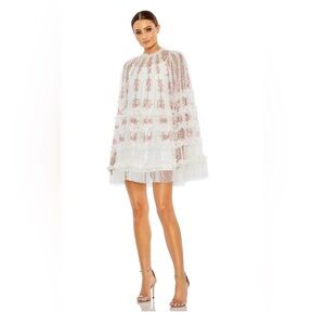 Mac Duggal Embroidered Long Flair Sleeve Mesh A-line Dress NWT #8031